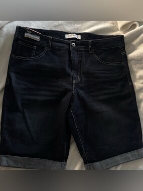 Pure Energy Indigo Blue Cuffed Denim Bermuda Shorts new Size 16 W
